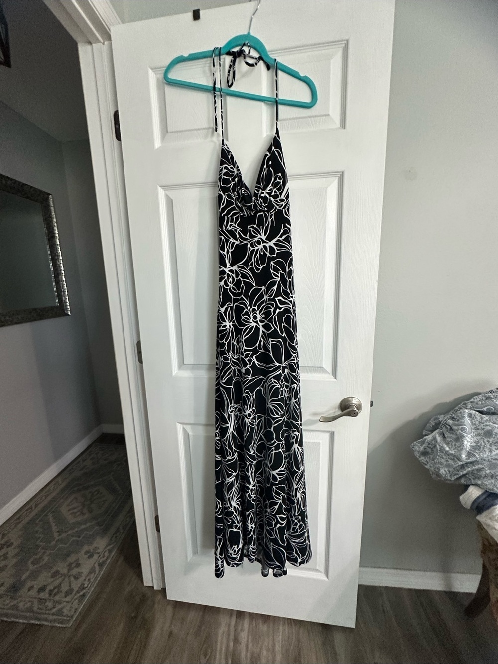 White House Black Market Black Maxi Dress with White Floral Print